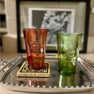 Vintage Coca Cola Glasses | Red & Green | Set of 2 | Embossed Logo